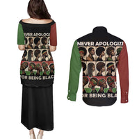 Never Apologize for Being Proudly Black Couples Matching Puletasi and Long Sleeve Button Shirt African Human - Wonder Print Shop
