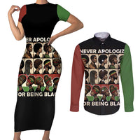 Never Apologize for Being Proudly Black Couples Matching Short Sleeve Bodycon Dress and Long Sleeve Button Shirt African Human - Wonder Print Shop