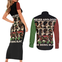 Never Apologize for Being Proudly Black Couples Matching Short Sleeve Bodycon Dress and Long Sleeve Button Shirt African Human - Wonder Print Shop