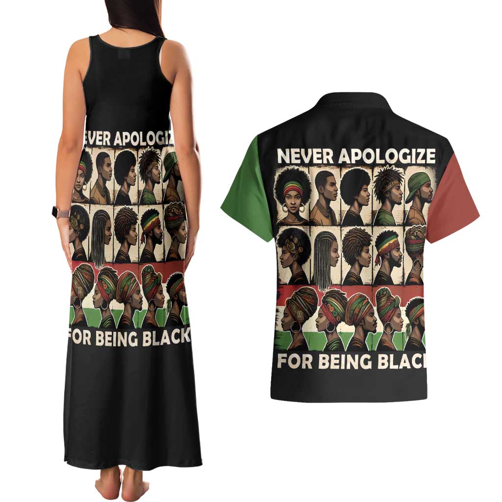 Never Apologize for Being Proudly Black Couples Matching Tank Maxi Dress and Hawaiian Shirt African Human - Wonder Print Shop