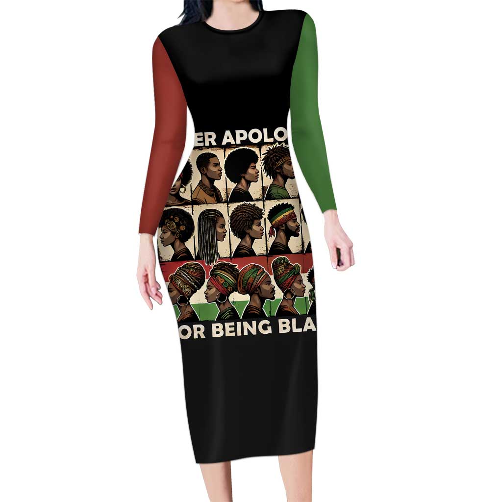 Never Apologize for Being Proudly Black Family Matching Long Sleeve Bodycon Dress and Hawaiian Shirt African Human - Wonder Print Shop