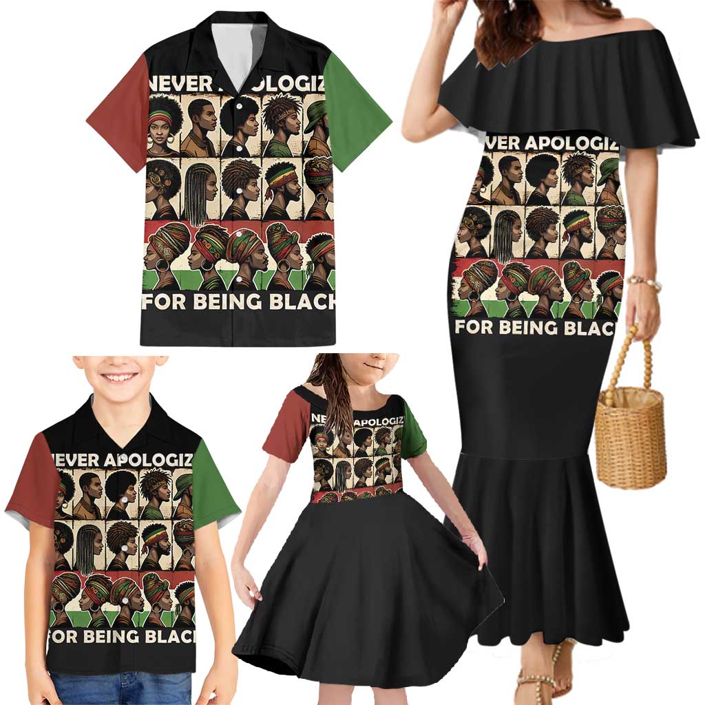 Never Apologize for Being Proudly Black Family Matching Mermaid Dress and Hawaiian Shirt African Human - Wonder Print Shop