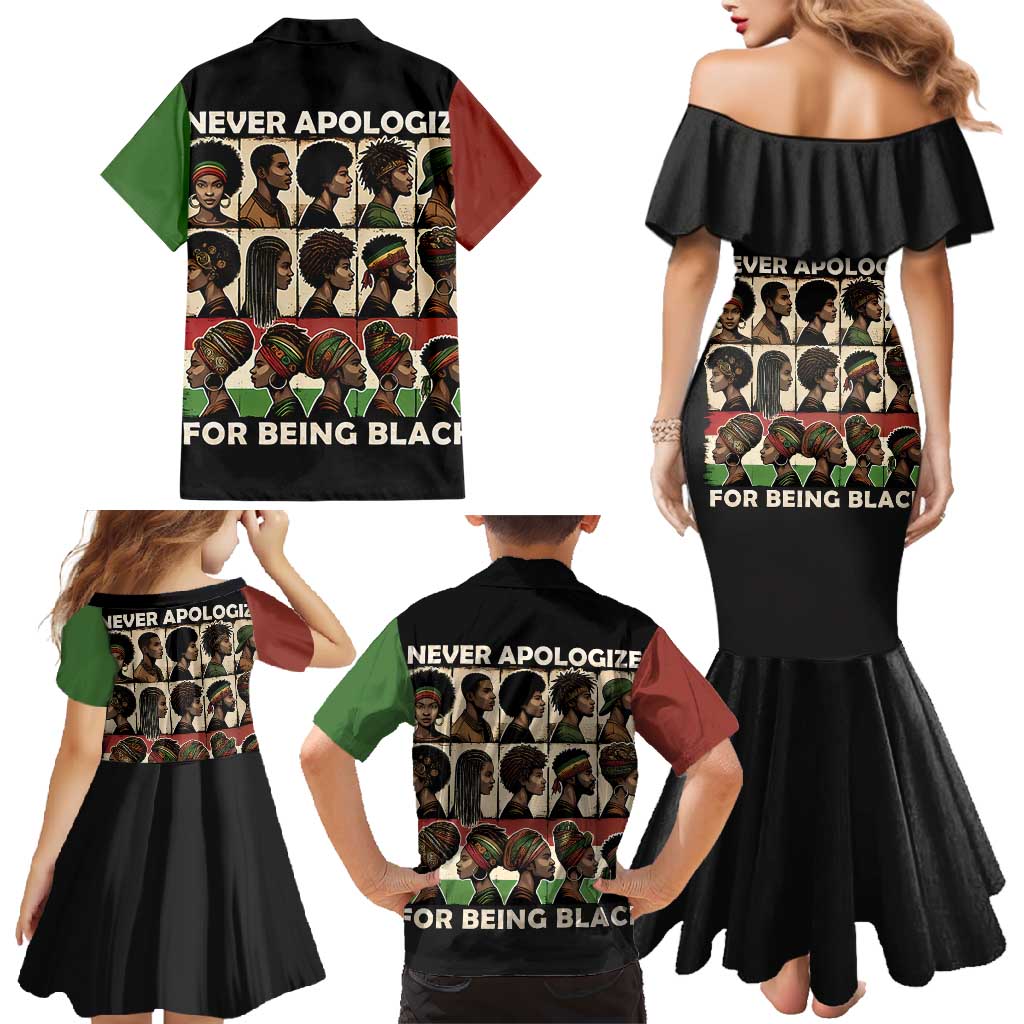 Never Apologize for Being Proudly Black Family Matching Mermaid Dress and Hawaiian Shirt African Human - Wonder Print Shop
