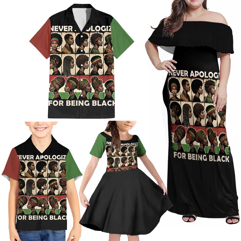 Never Apologize for Being Proudly Black Family Matching Off Shoulder Maxi Dress and Hawaiian Shirt African Human - Wonder Print Shop