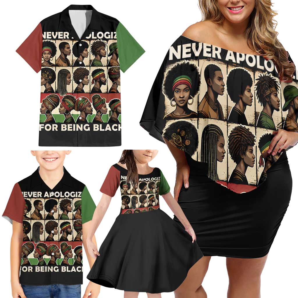 Never Apologize for Being Proudly Black Family Matching Off Shoulder Short Dress and Hawaiian Shirt African Human - Wonder Print Shop
