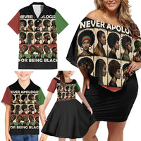 Never Apologize for Being Proudly Black Family Matching Off Shoulder Short Dress and Hawaiian Shirt African Human - Wonder Print Shop