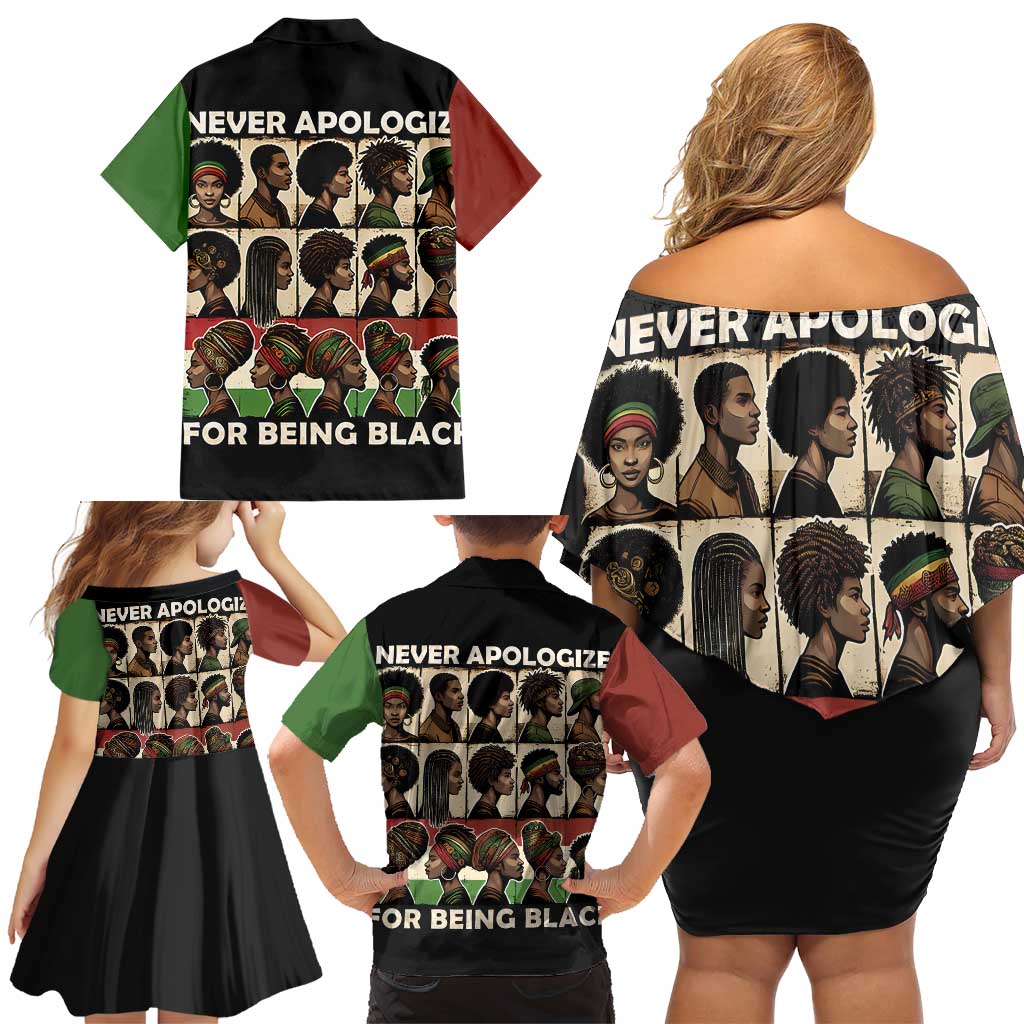 Never Apologize for Being Proudly Black Family Matching Off Shoulder Short Dress and Hawaiian Shirt African Human - Wonder Print Shop