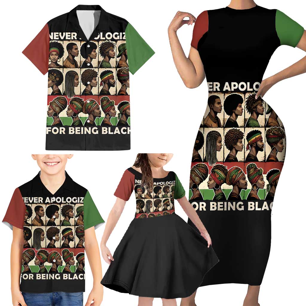Never Apologize for Being Proudly Black Family Matching Short Sleeve Bodycon Dress and Hawaiian Shirt African Human - Wonder Print Shop