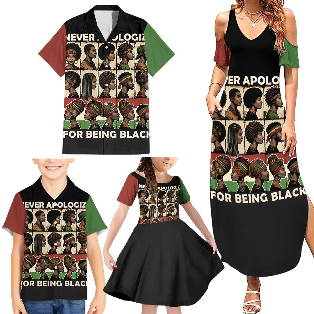 Never Apologize for Being Proudly Black Family Matching Summer Maxi Dress and Hawaiian Shirt African Human - Wonder Print Shop