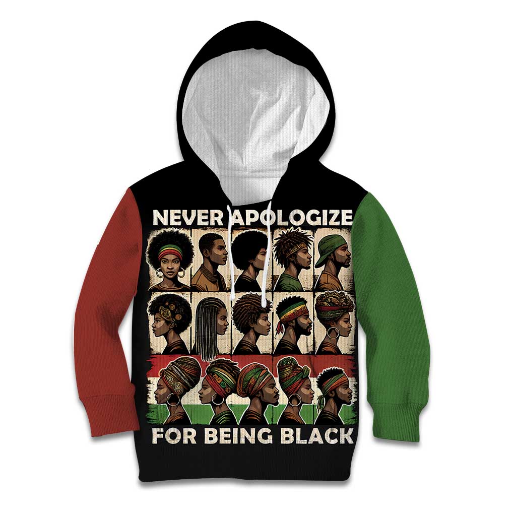 Never Apologize for Being Proudly Black Kid Hoodie African Human - Wonder Print Shop