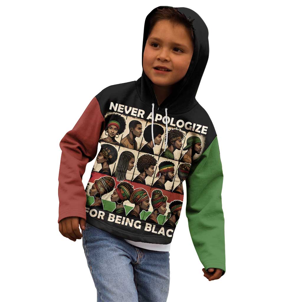 Never Apologize for Being Proudly Black Kid Hoodie African Human - Wonder Print Shop