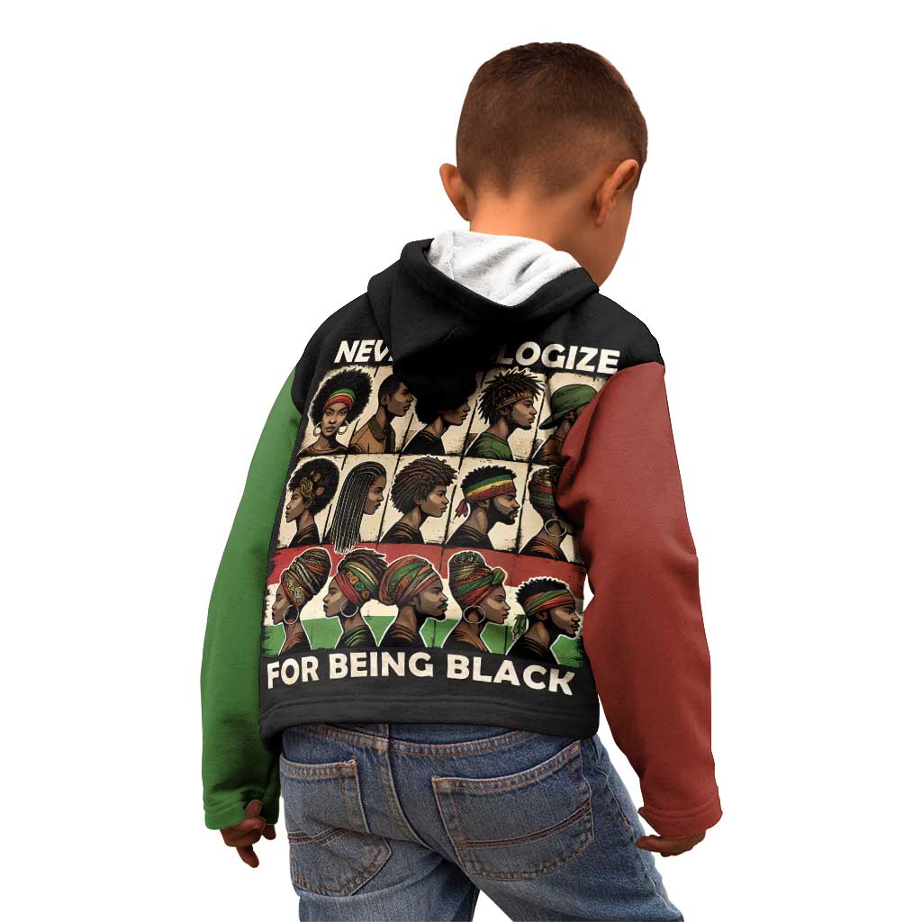 Never Apologize for Being Proudly Black Kid Hoodie African Human - Wonder Print Shop