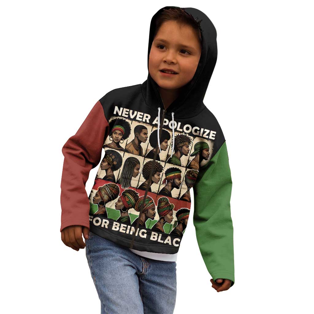 Never Apologize for Being Proudly Black Kid Hoodie African Human - Wonder Print Shop