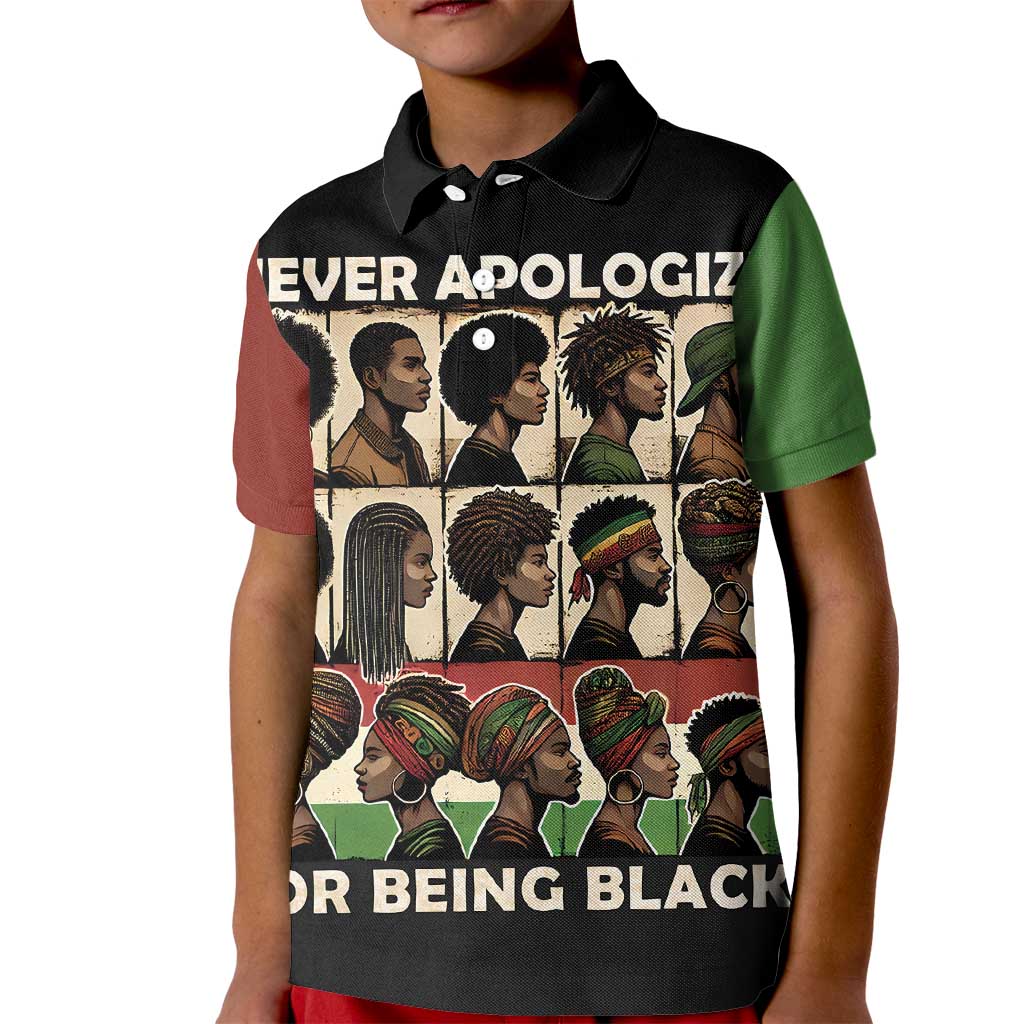 Never Apologize for Being Proudly Black Kid Polo Shirt African Human - Wonder Print Shop