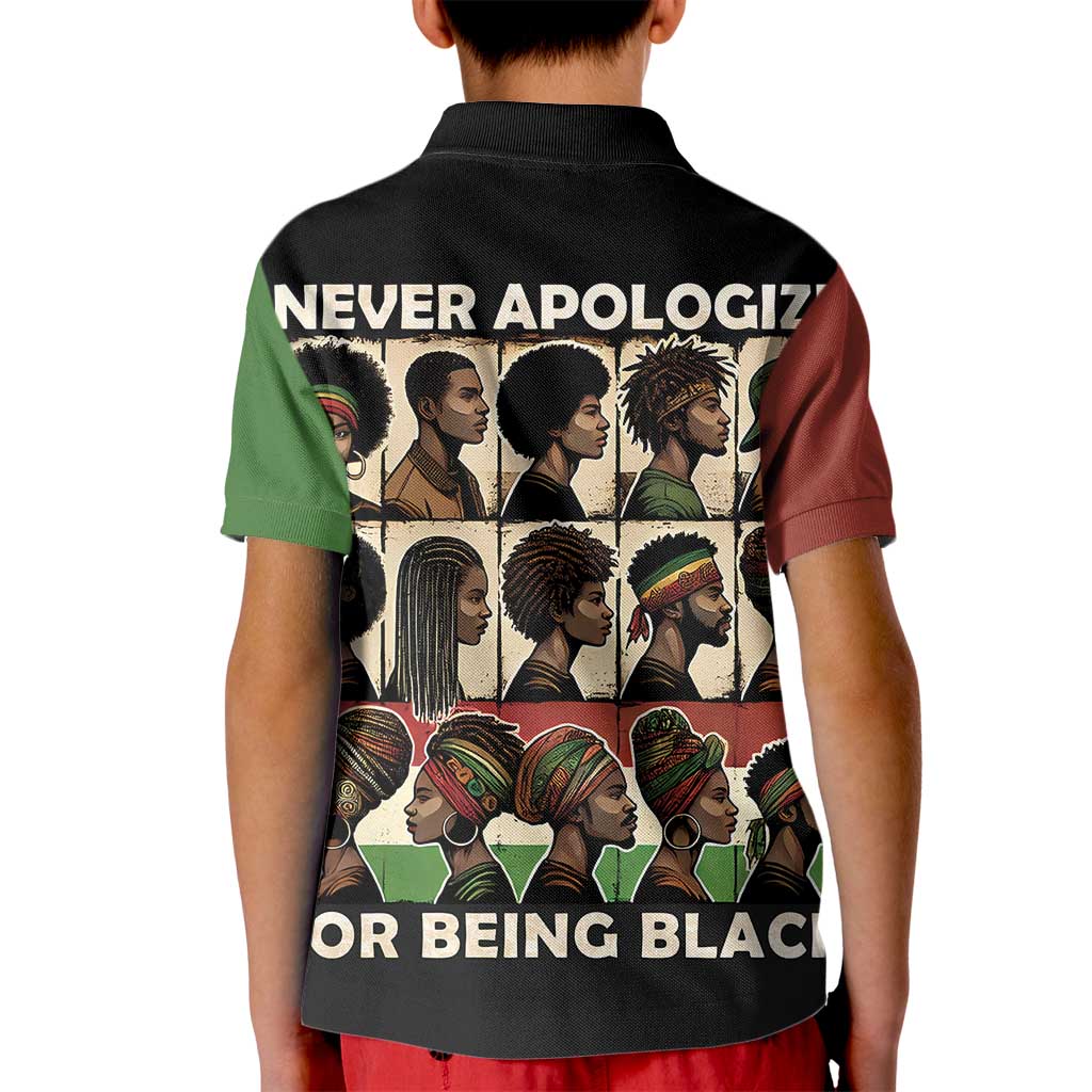 Never Apologize for Being Proudly Black Kid Polo Shirt African Human - Wonder Print Shop