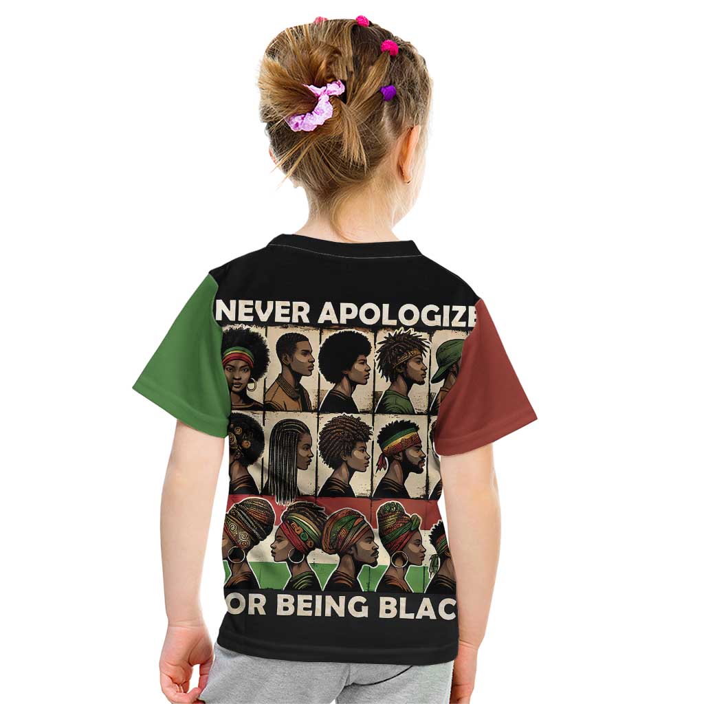Never Apologize for Being Proudly Black Kid T Shirt African Human - Wonder Print Shop