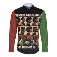 Never Apologize for Being Proudly Black Long Sleeve Button Shirt African Human - Wonder Print Shop