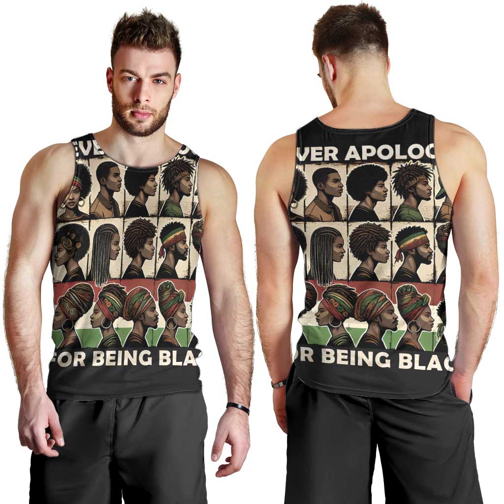 Never Apologize for Being Proudly Black Men Tank Top African Human - Wonder Print Shop