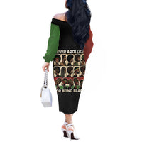 Never Apologize for Being Proudly Black Off The Shoulder Long Sleeve Dress African Human - Wonder Print Shop