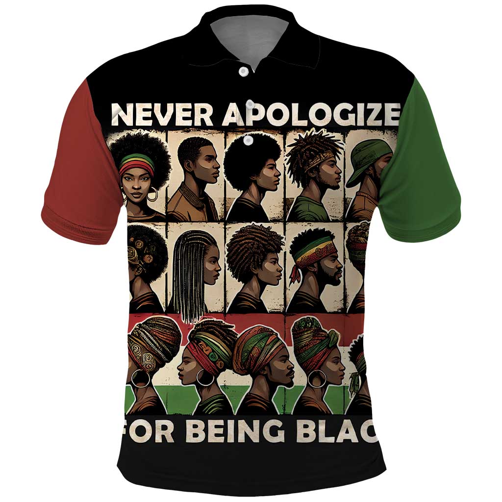 Never Apologize for Being Proudly Black Polo Shirt African Human - Wonder Print Shop