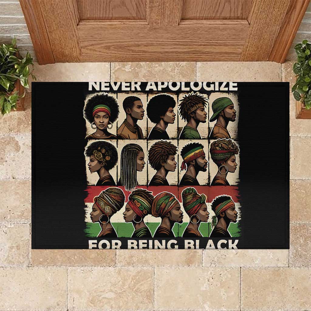 Never Apologize for Being Proudly Black Rubber Doormat African Human - Wonder Print Shop