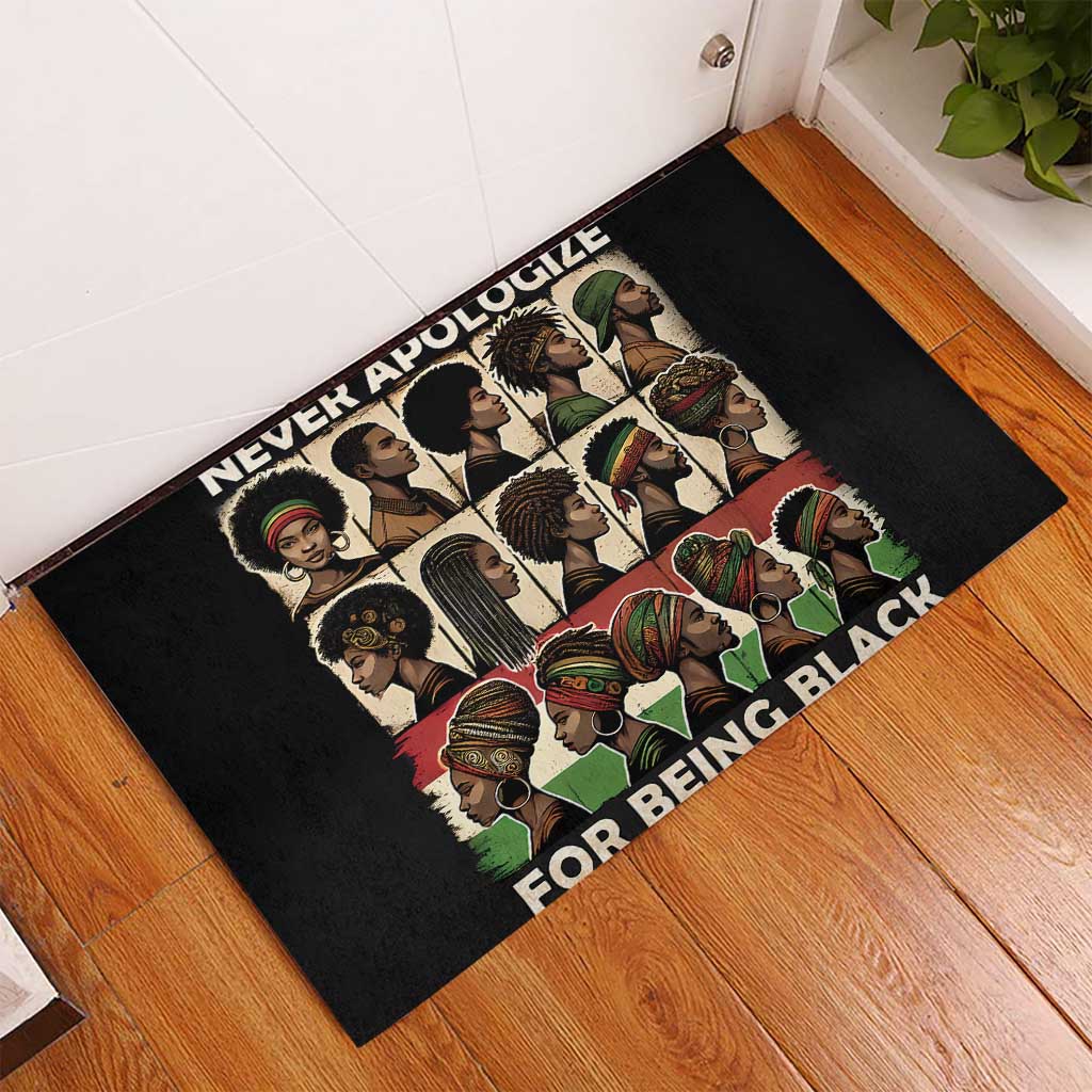 Never Apologize for Being Proudly Black Rubber Doormat African Human - Wonder Print Shop
