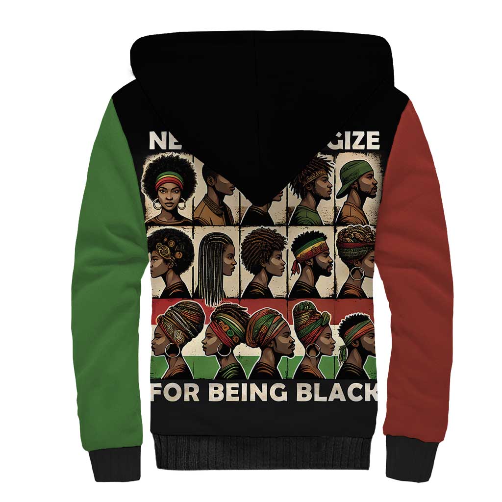 Never Apologize for Being Proudly Black Sherpa Hoodie African Human - Wonder Print Shop