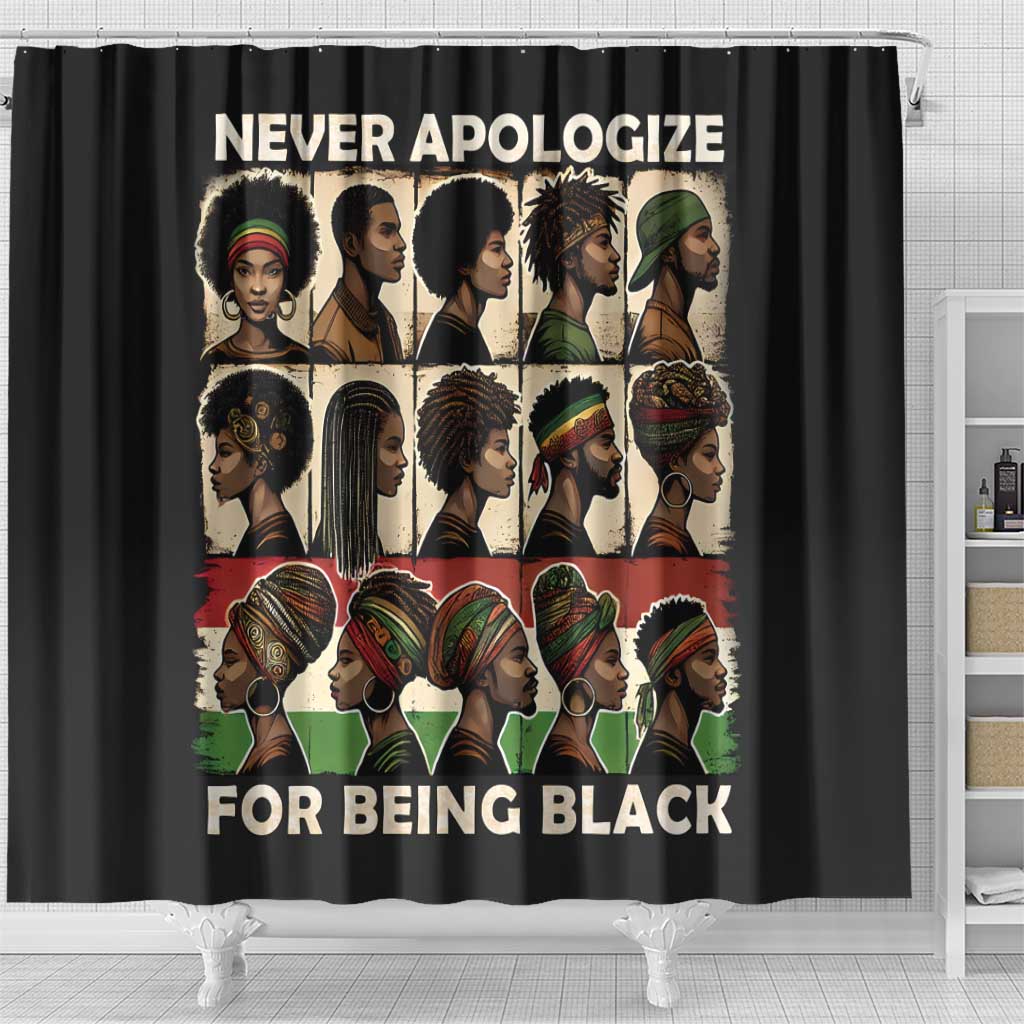 Never Apologize for Being Proudly Black Shower Curtain African Human