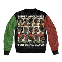 Never Apologize for Being Proudly Black Sleeve Zip Bomber Jacket African Human - Wonder Print Shop