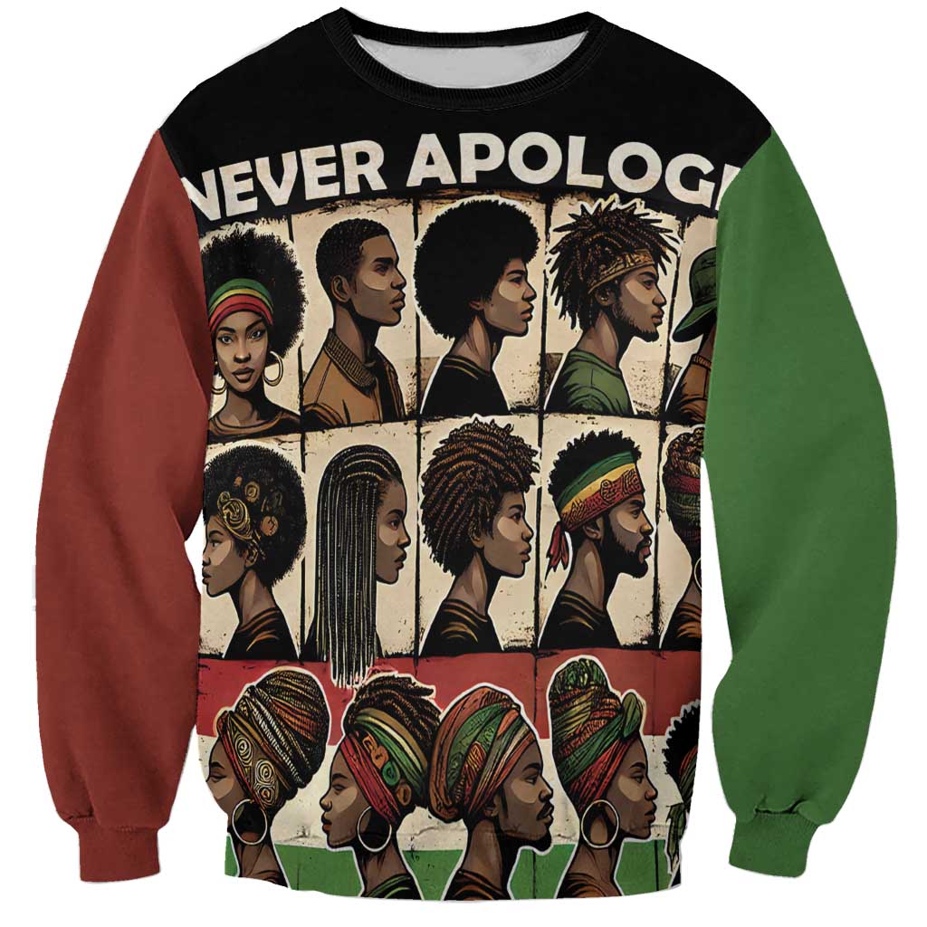 Never Apologize for Being Proudly Black Sweatshirt African Human - Wonder Print Shop