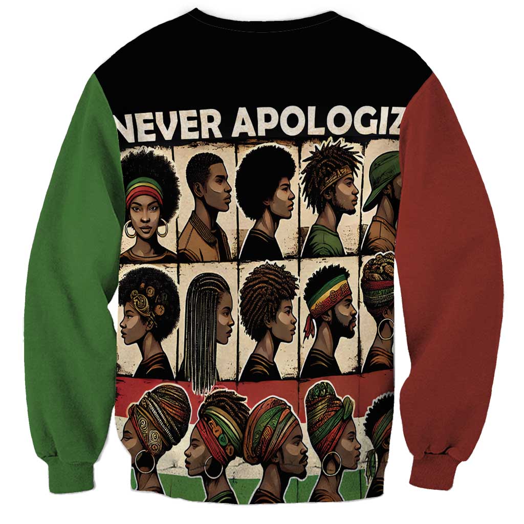 Never Apologize for Being Proudly Black Sweatshirt African Human - Wonder Print Shop