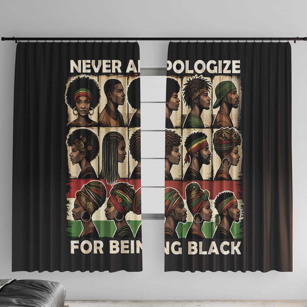 Never Apologize for Being Proudly Black Window Curtain African Human - Wonder Print Shop
