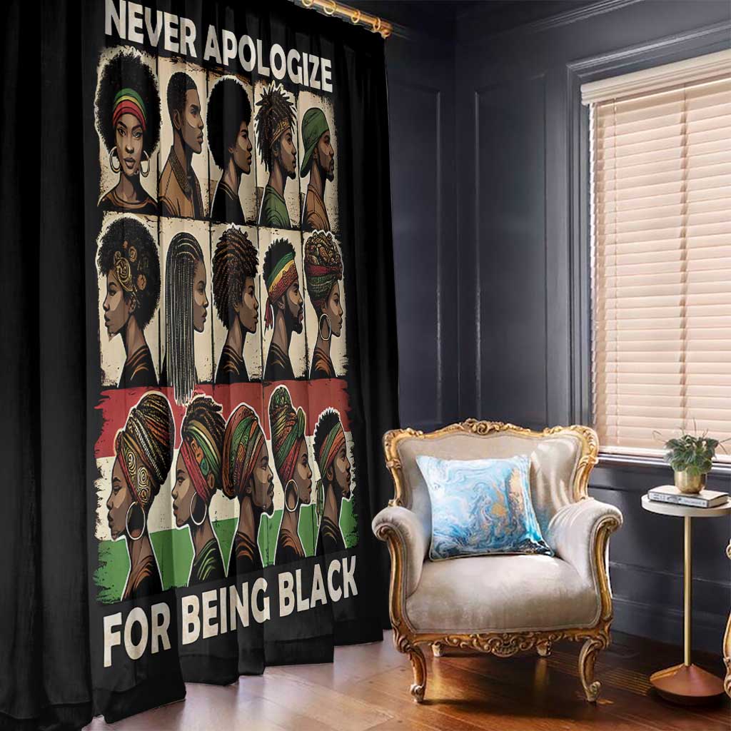 Never Apologize for Being Proudly Black Window Curtain African Human - Wonder Print Shop