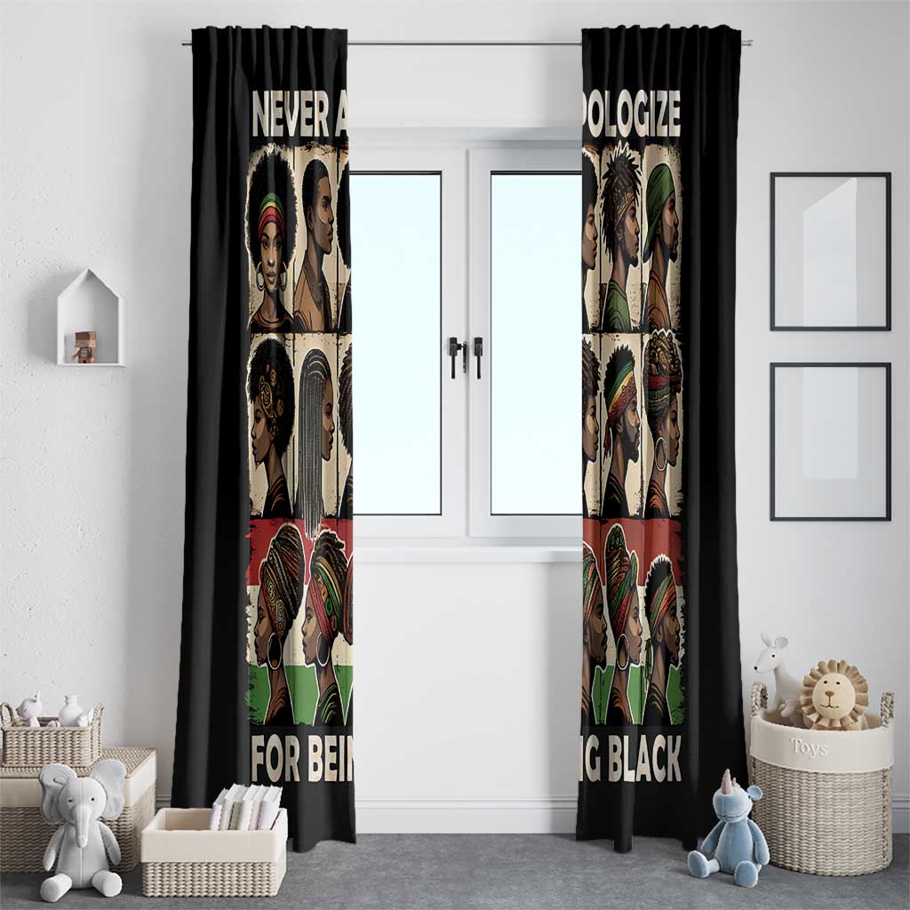 Never Apologize for Being Proudly Black Window Curtain African Human - Wonder Print Shop