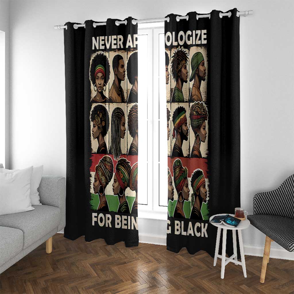 Never Apologize for Being Proudly Black Window Curtain African Human - Wonder Print Shop