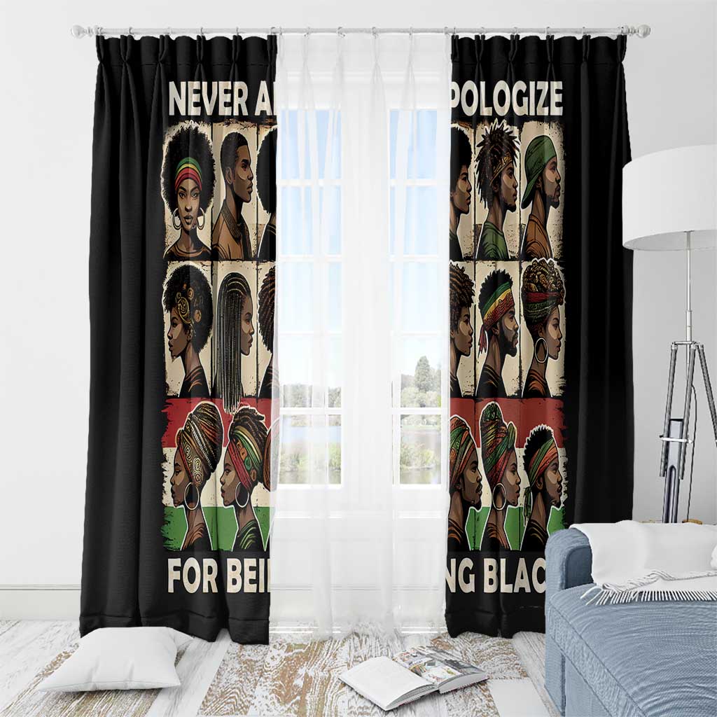 Never Apologize for Being Proudly Black Window Curtain African Human - Wonder Print Shop