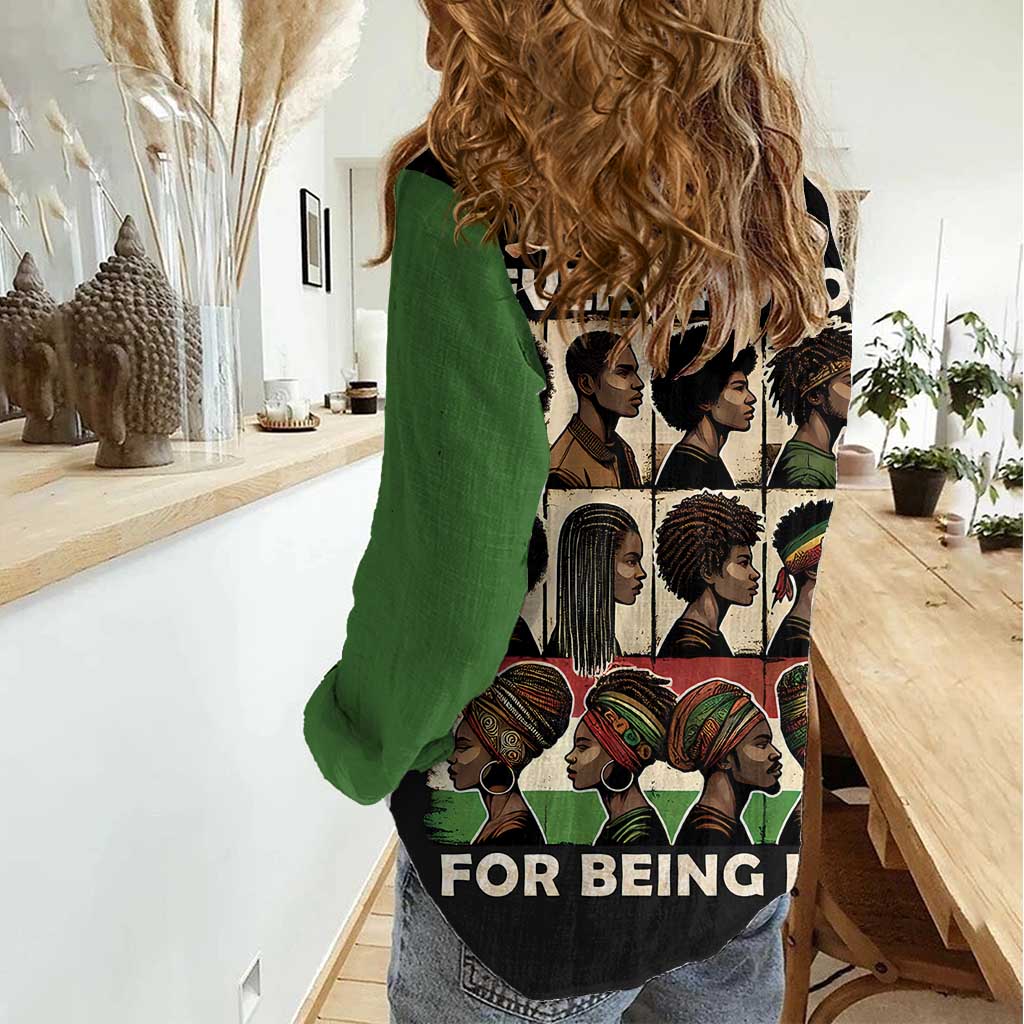 Never Apologize for Being Proudly Black Women Casual Shirt African Human - Wonder Print Shop