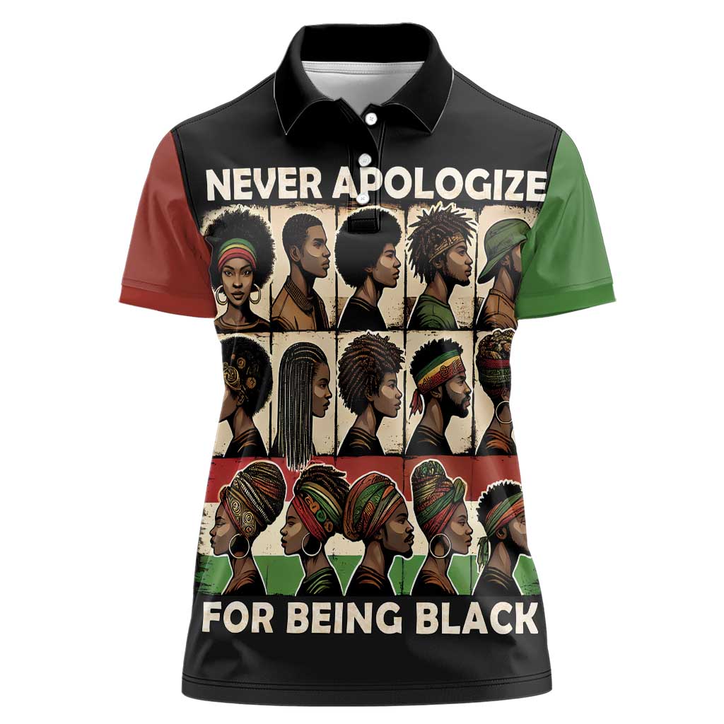 Never Apologize for Being Proudly Black Women Polo Shirt African Human - Wonder Print Shop