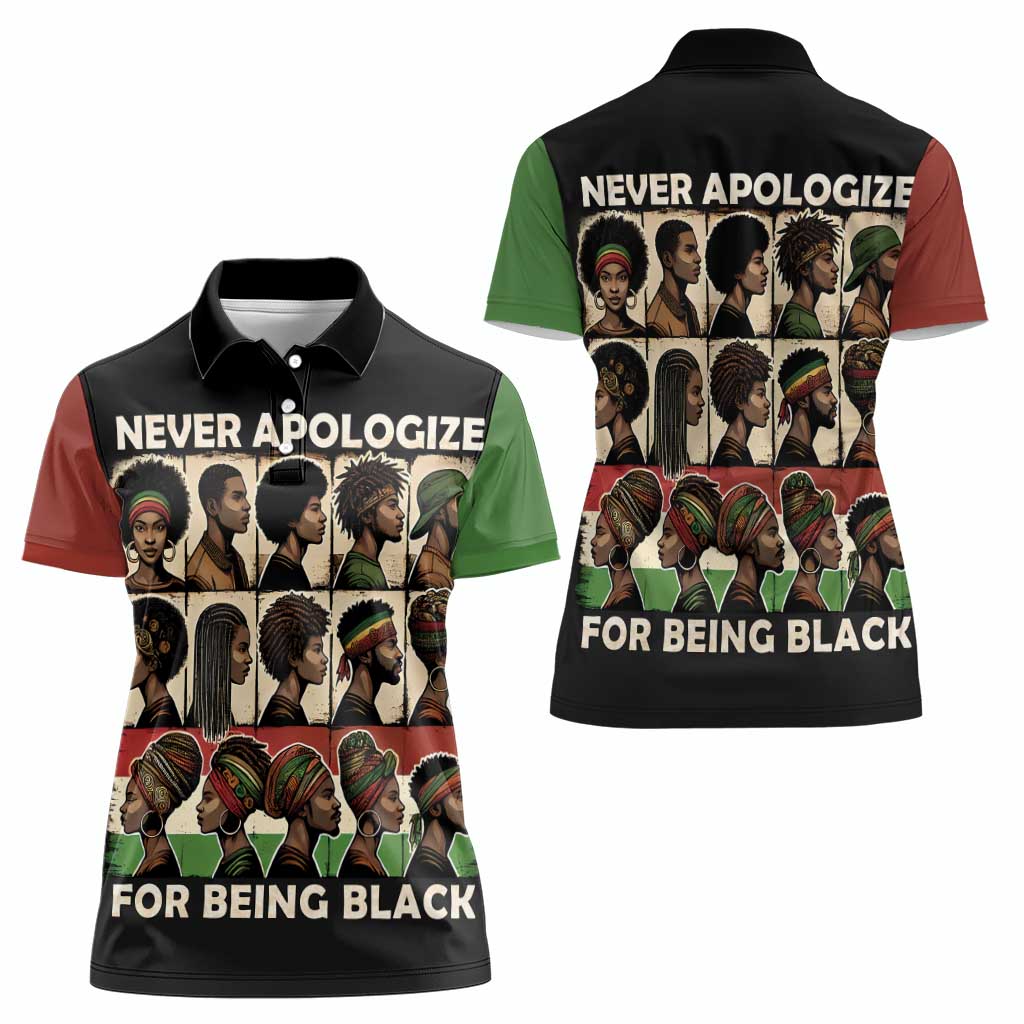 Never Apologize for Being Proudly Black Women Polo Shirt African Human - Wonder Print Shop