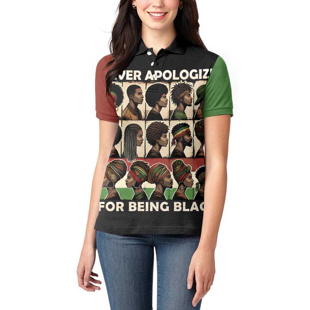 Never Apologize for Being Proudly Black Women Polo Shirt African Human - Wonder Print Shop