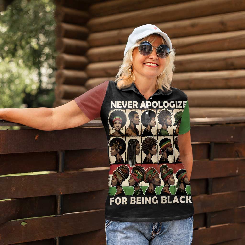 Never Apologize for Being Proudly Black Women Polo Shirt African Human - Wonder Print Shop