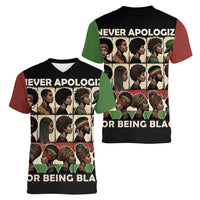 Never Apologize for Being Proudly Black Women V-Neck T-Shirt African Human - Wonder Print Shop