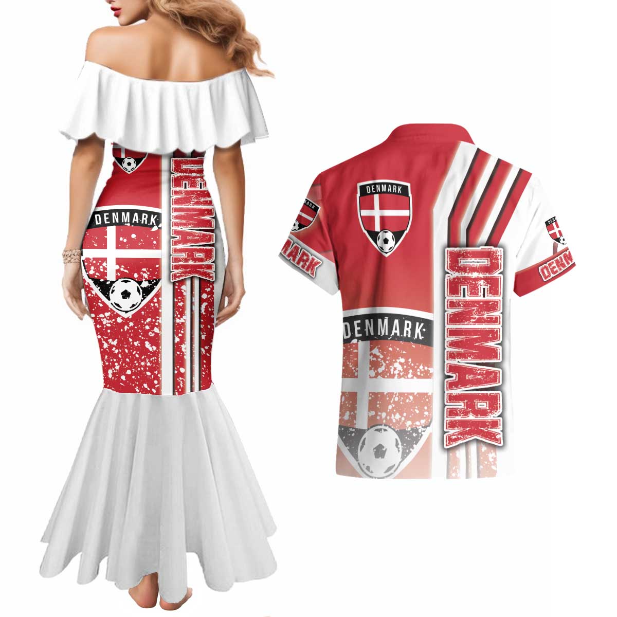 Denmark Football Couples Matching Mermaid Dress and Hawaiian Shirt Danish Dynamite Soccer - Road To Champion