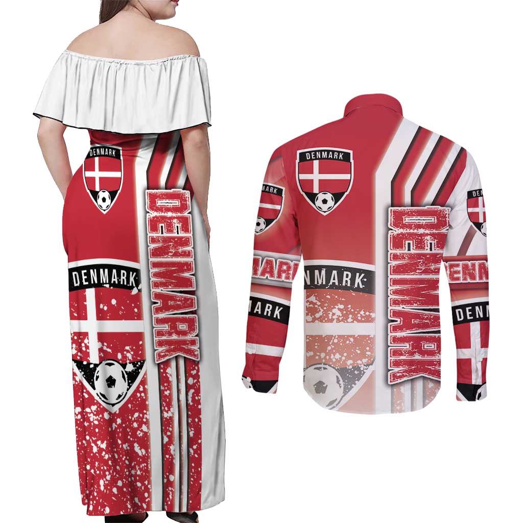 Denmark Football Couples Matching Off Shoulder Maxi Dress and Long Sleeve Button Shirt Danish Dynamite Soccer - Road To Champion