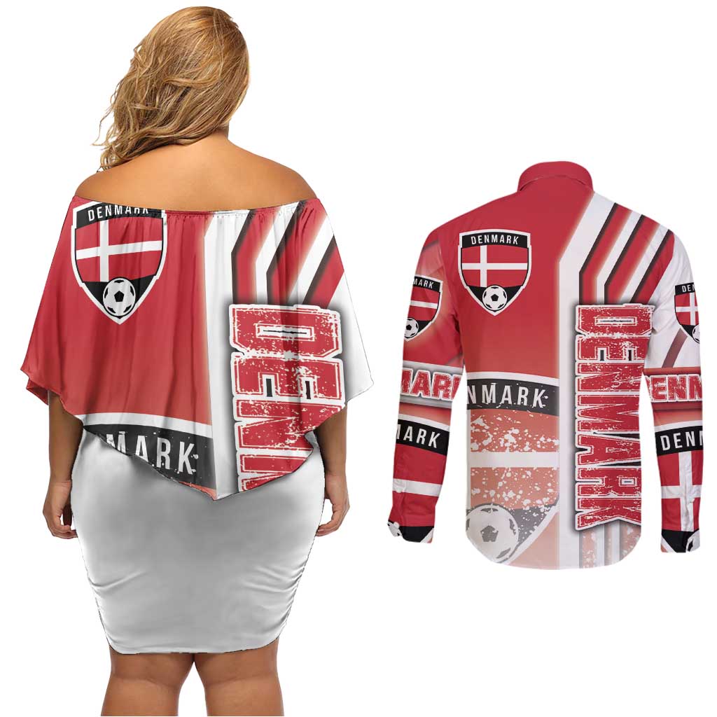 Denmark Football Couples Matching Off Shoulder Short Dress and Long Sleeve Button Shirt Danish Dynamite Soccer - Road To Champion