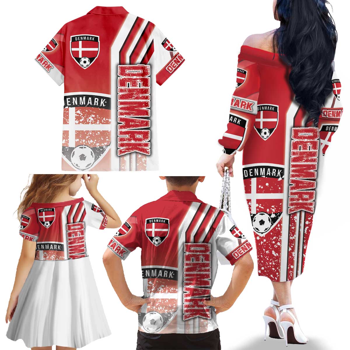 Denmark Football Family Matching Off The Shoulder Long Sleeve Dress and Hawaiian Shirt Danish Dynamite Soccer - Road To Champion