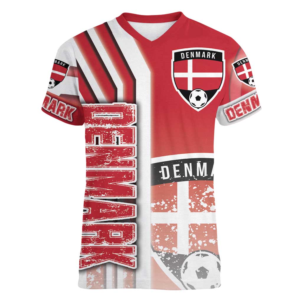 Denmark Football Women V-Neck T-Shirt Danish Dynamite Soccer - Road To Champion - Wonder Print Shop