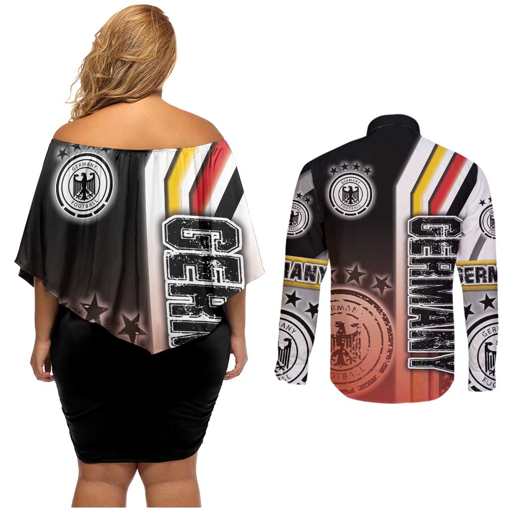 Germany Football Couples Matching Off Shoulder Short Dress and Long Sleeve Button Shirt Die Mannschaft Soccer - Road To Champion