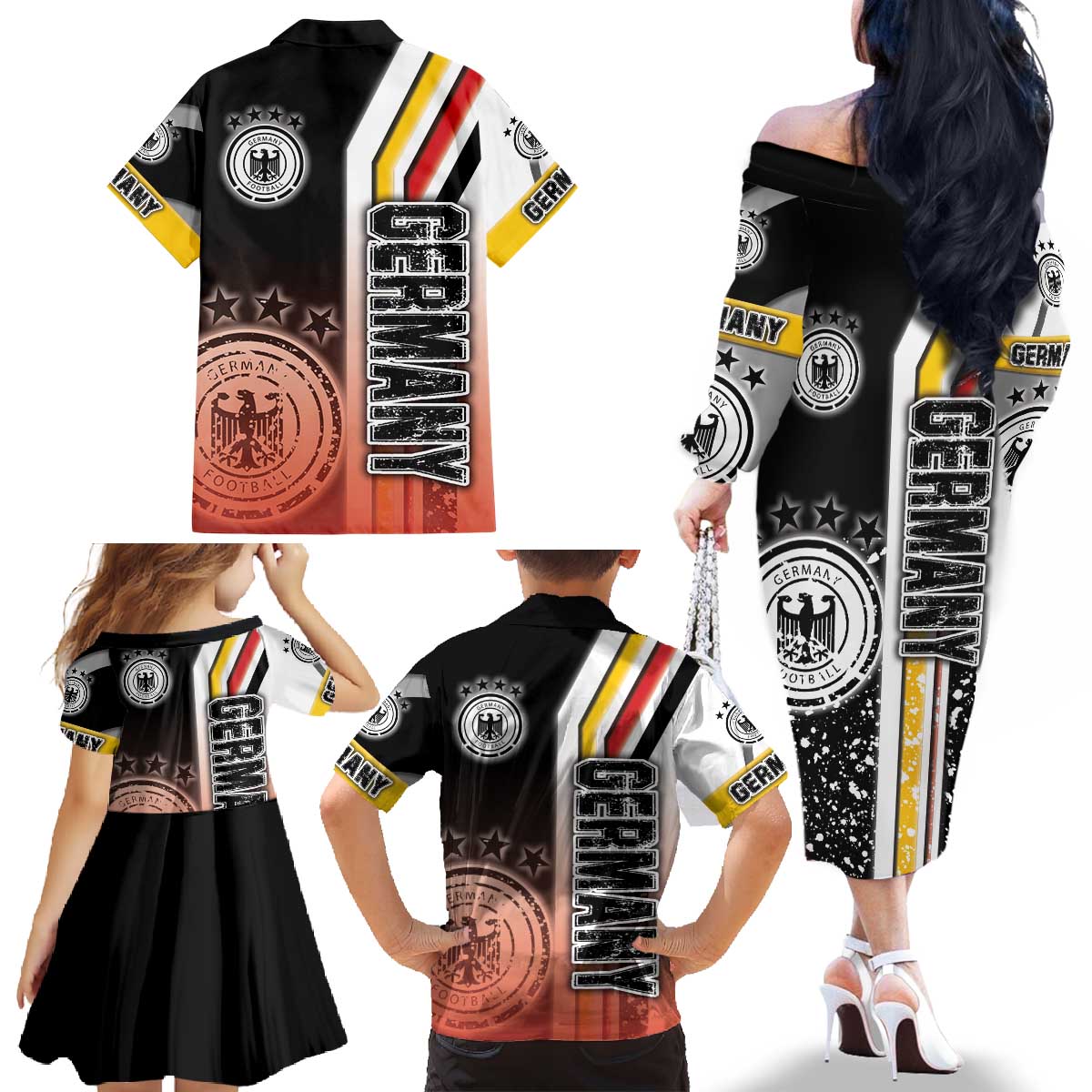 Germany Football Family Matching Off The Shoulder Long Sleeve Dress and Hawaiian Shirt Die Mannschaft Soccer - Road To Champion