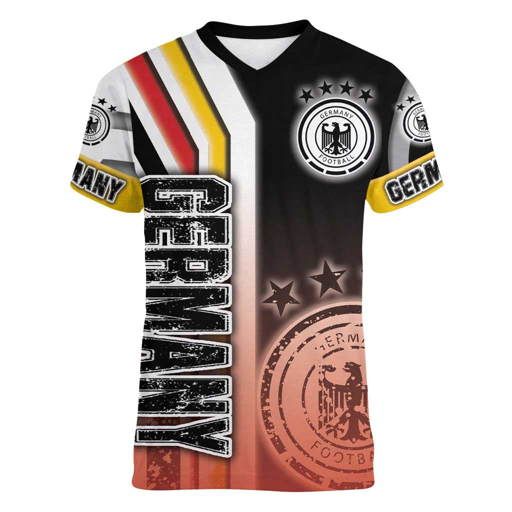 Germany Football Women V-Neck T-Shirt Die Mannschaft Soccer - Road To Champion - Wonder Print Shop